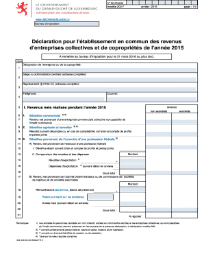 Déclaration pour l'établissement en commun des revenus d'entreprises collectives et de copropriétés de l'année 2015