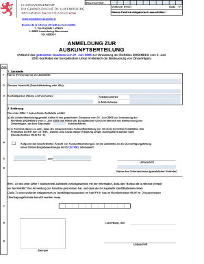 Anmeldung zur Auskunftserteilung