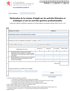 Déclaration de la retenue d'impôt sur les activités littéraires et artistiques et sur les activités sportives professionnelles