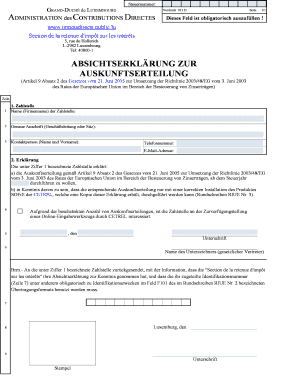 ABSICHTSERKLÄRUNG ZUR AUSKUNFTSERTEILUNG