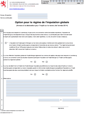 Formulaire d'option pour le régime de l'imputation globale 2014