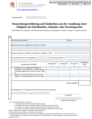 Steuerabzugserklärung auf Einkünften aus der Ausübung einer Tätigkeit als Schriftsteller, Künstler oder Berufssportler
