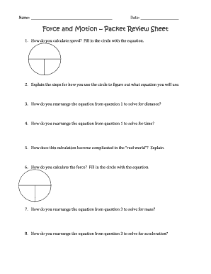 Force and Motion Review Sheet