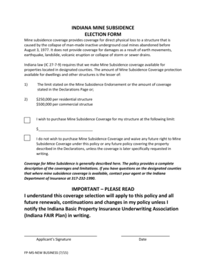 Indiana Mine Subsidence Coverage Election Form
