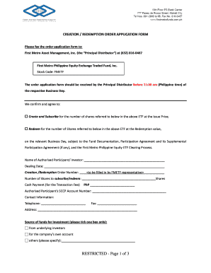 First Metro Philippine Equity ETF Creation Redemption Order Form