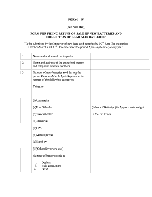 Form for Filing Returns of Sale of New Batteries and Collection of Lead Acid Batteries