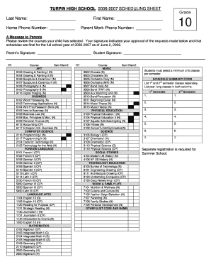 Turpin High School 2006-2007 Scheduling Sheet