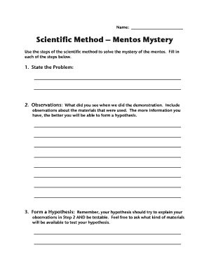 Scientific Method Mentos Mystery Worksheet