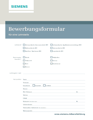 Bewerbungsformular für eine Lehrstelle