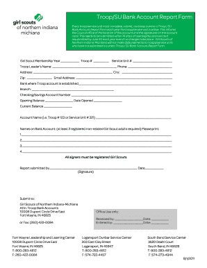 Girl Scouts Troop Bank Account Report Form