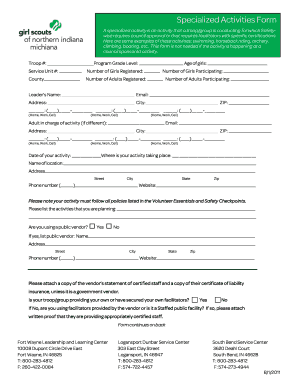 Girl Scouts Specialized Activity Approval Form