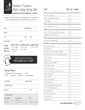 Members' Exclusive Plant Order Form