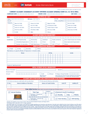 Kotak Mahindra Bank Current Account Opening Form