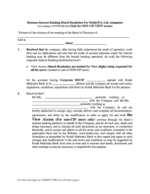 Board Resolution for Corporate Internet Banking