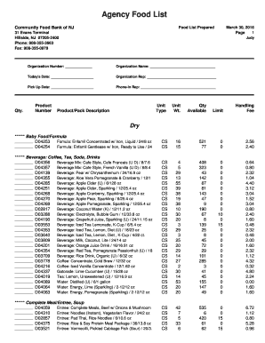 Community Food Bank of NJ Food List