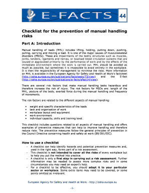 Manual Handling Risk Prevention Checklist