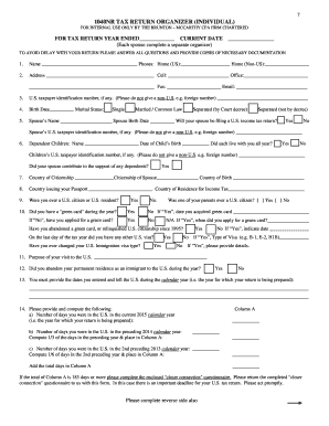 1040NR Tax Return Organizer