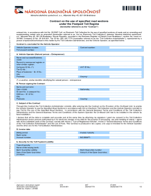 Slovak Postpaid Toll Contract