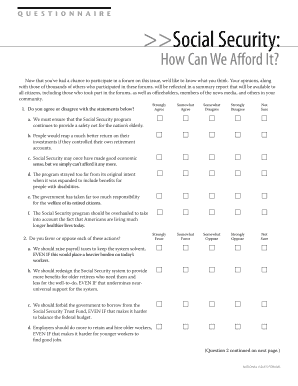 Social Security Survey Questionnaire