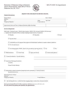 University of Oklahoma Cone Beam Volumetric Imaging Request Form