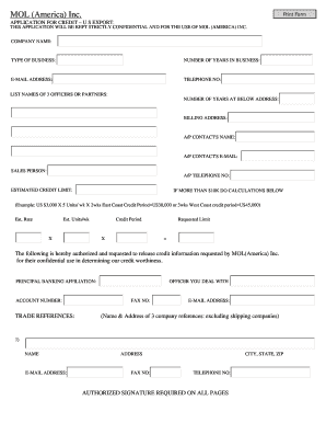 MOL Credit Application and Freight Guarantee