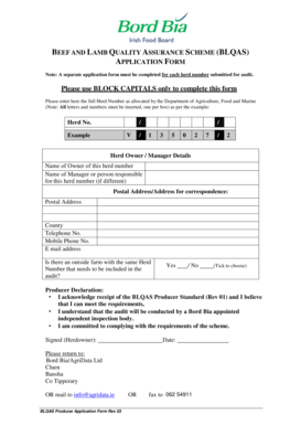 Beef and Lamb Quality Assurance Scheme Application Form
