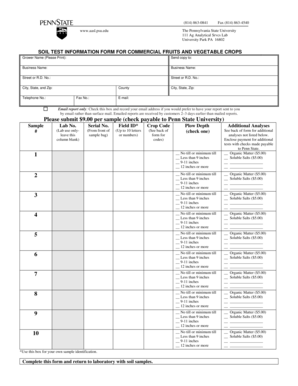 Soil Test Information Form for Commercial Fruits and Vegetables