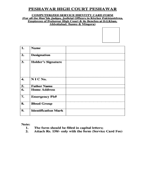 Peshawar High Court Service Identity Card Form