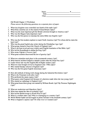 Old World Chapter 13 Worksheet