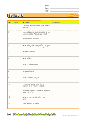 Video Game Design Foundations Bellwork