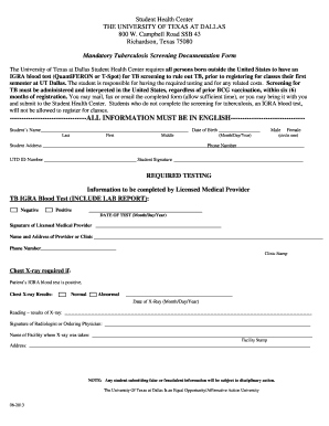 Mandatory Tuberculosis Screening Documentation Form