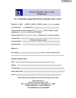 Howard University Cancer Center Donation Form