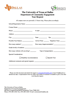 University of Texas at Dallas Tour Request Form