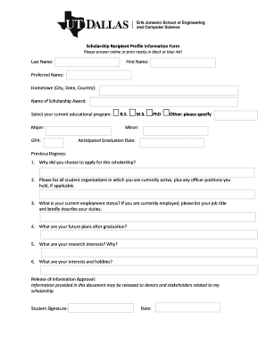 Scholarship Recipient Profile Information Form