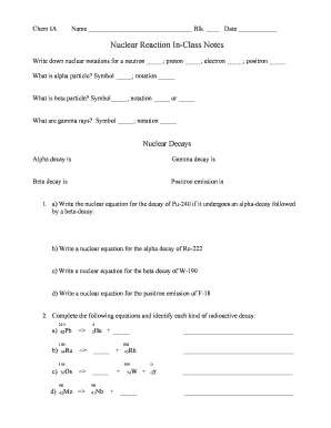 Nuclear Reaction In-Class Notes