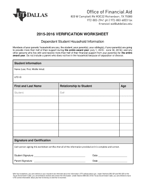 2015-2016 Verification Worksheet