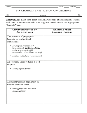 Civilization Characteristics Matching Activity