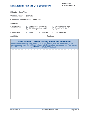 NPS Educator Plan and Goal Setting Form