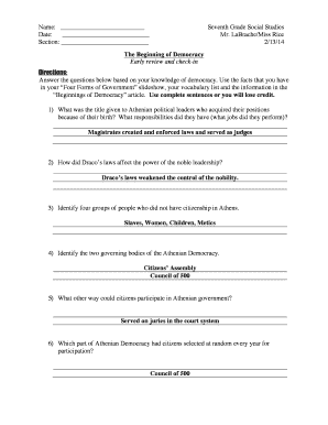 Seventh Grade Social Studies Democracy Worksheet