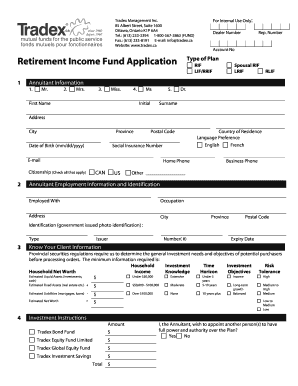 Tradex Retirement Income Fund Application