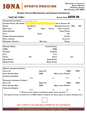 Student Athlete Demographics and Insurance Information Form