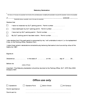 Statutory Declaration for QUT Parking Permit