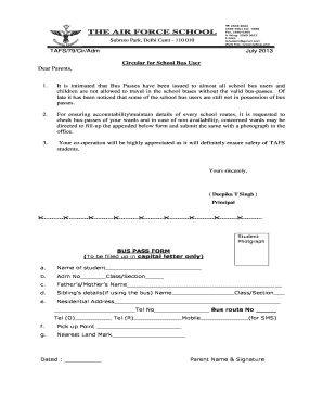 School Bus Pass Application Form