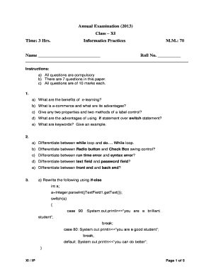 Class XI Annual Examination Form