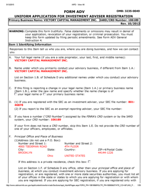 Form ADV Investment Adviser Registration