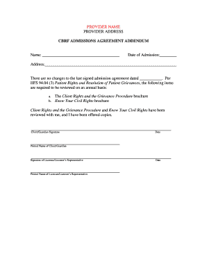 CBRF Admissions Agreement Addendum