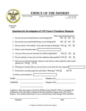 ATF Form 4 Transferor Request Investigation