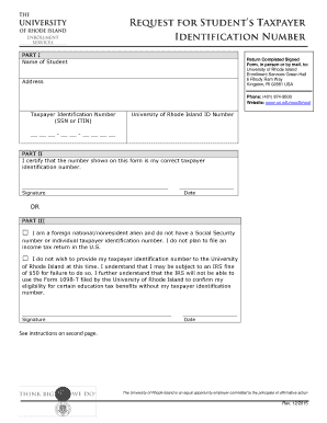 University of Rhode Island Taxpayer Identification Form