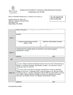 Request for Student’s Taxpayer Identification Number