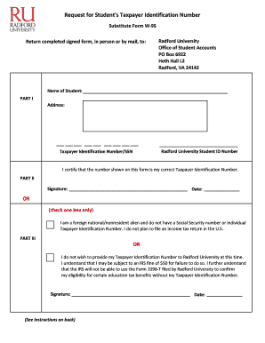 Request for Student's Taxpayer Identification Number